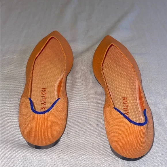 Rothy’s Tangerine Flats, with blue trim on back SZ 8 EUC - Picture 5 of 11